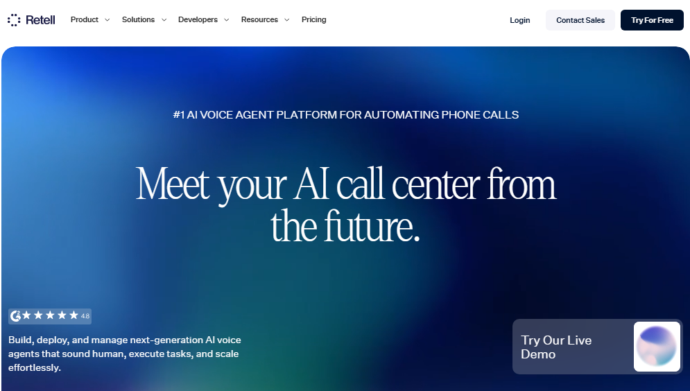 7. Retell AI, Best Alternative for LLM-Agnostic Voice Agent Development