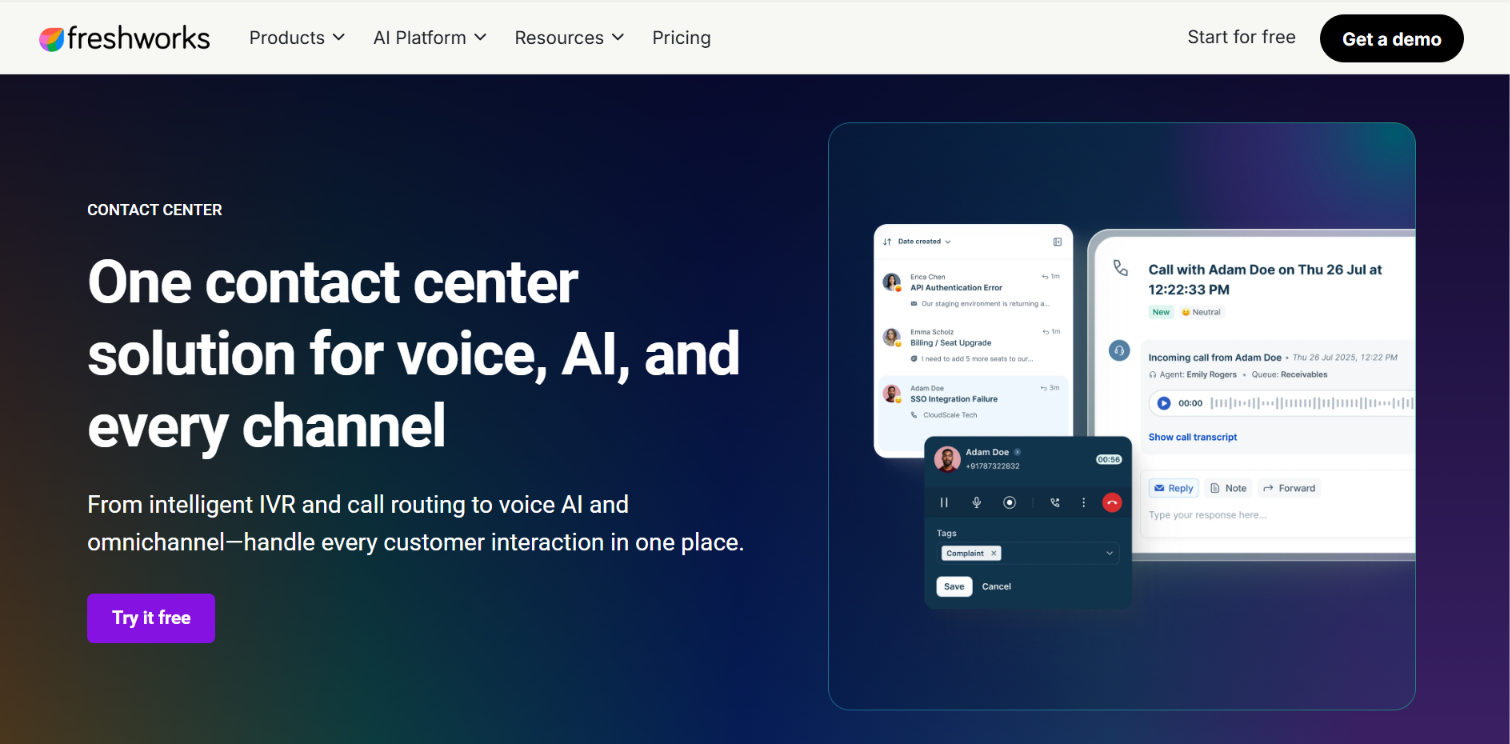 5. Freshdesk Contact Center — Best Alternative for SMB Teams Building Omnichannel Support