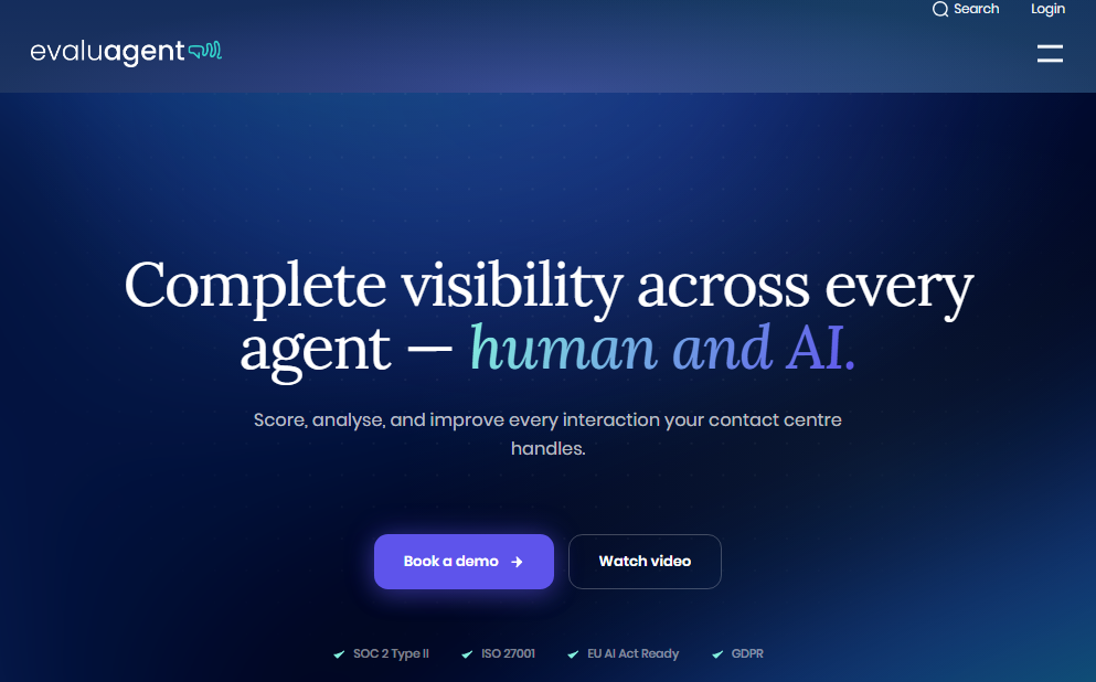 1. evaluagent — Best Alternative for Contact Center Quality Management & AI Agent Governance