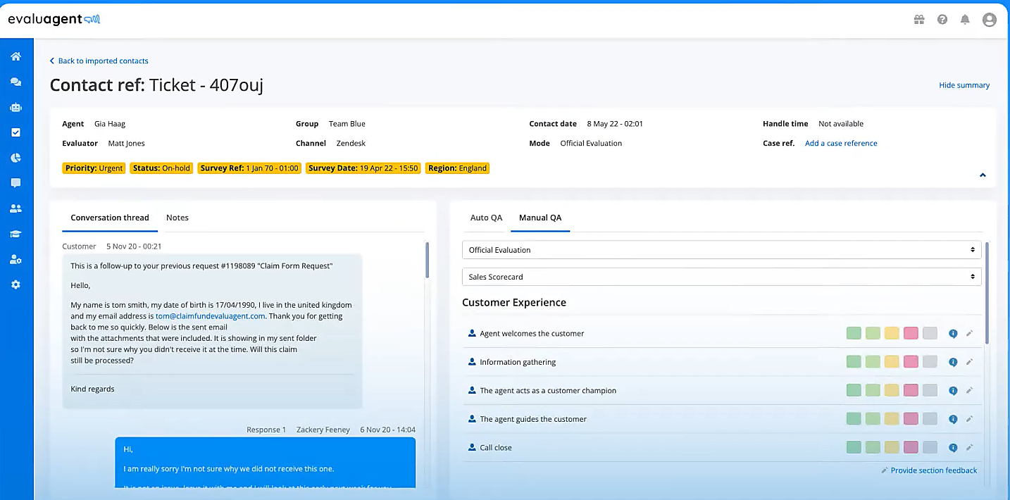 Conversation Intelligence: evaluagent turns every interaction into business intelligence with predictive customer metrics.